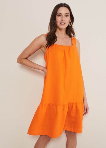 Phase Eight Mandy Linen Swing Dress Orange Canada | ECBKSY-063